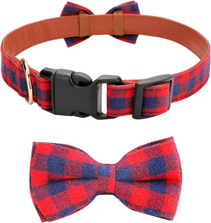 Stylish Adjustable Red Plaid Bow Tie Collar for Small Dogs and Cats - Soft & Comfortable