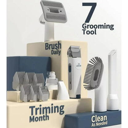 7-in-1 Low Noise Pet Grooming Vacuum with 1.5L Dust Cup and Professional Grooming Tools for Dogs and Cats, Gray