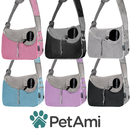 Adjustable Soft-Sided Dog Sling Carrier - Breathable Crossbody Pet Pouch with Poop Bag Dispenser for Small to Medium Dogs and Cats - Stylish Blue Travel Bag