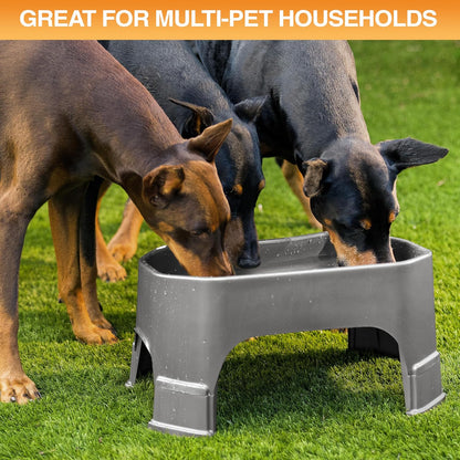 Extra Large Water Bowl for Dogs, Elevated Outdoor Dog Water Bowl (1.25 Gallon XL Capacity), Big Trough Style Food Dish for Indoors or Outside, No Spill Large Dog Bowls, Gunmetal Grey