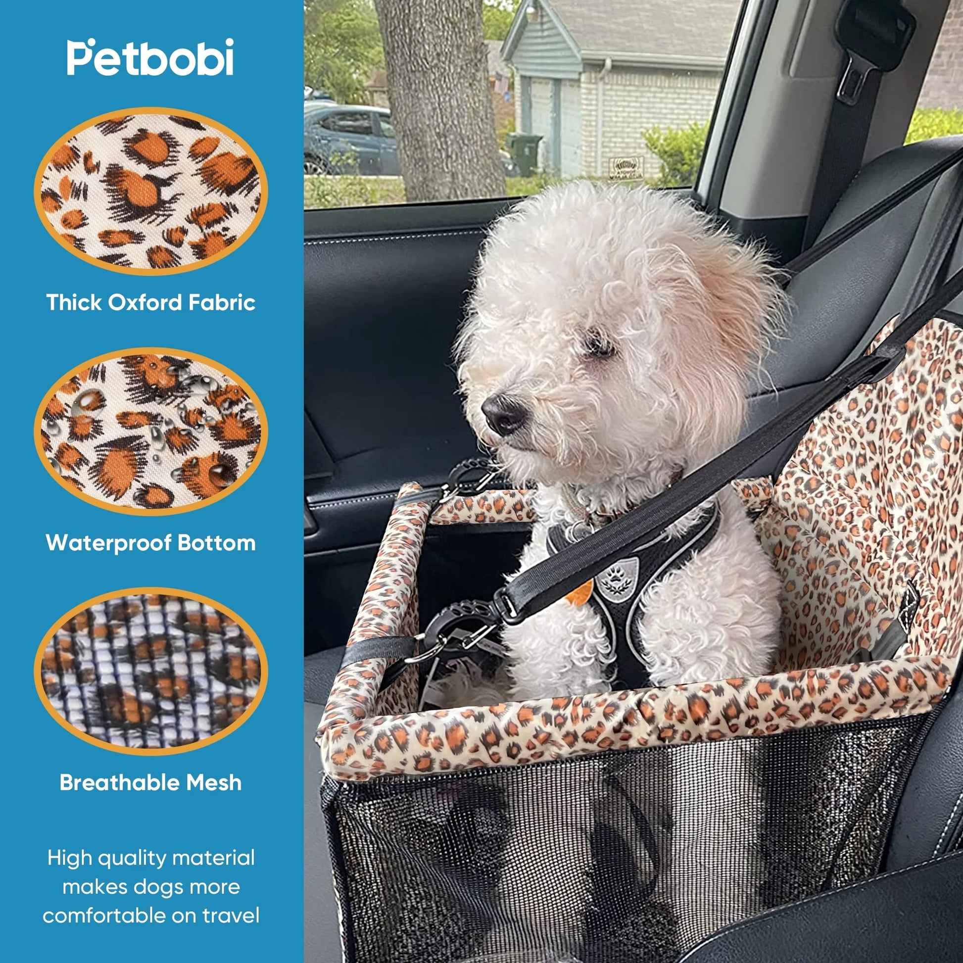 Leopard Print Dog Car Seat Booster for Small Pets and Medium Cats - Safety and Comfort for Your Furry Friend