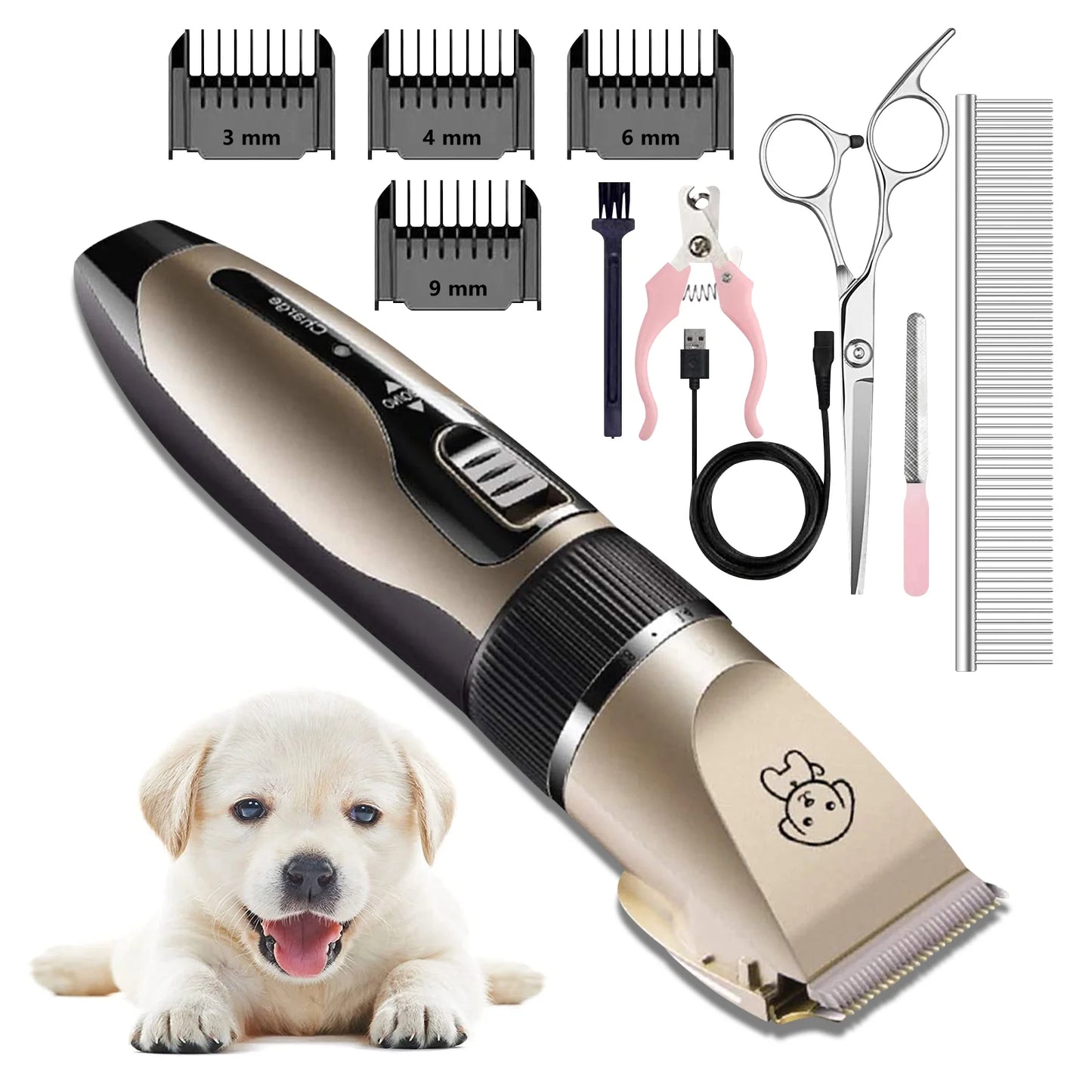 Professional Rechargeable Dog Grooming Clippers - Cordless Low Noise Pet Hair Trimmer Kit with Comb and Scissors for Dogs, Cats, and Other Pets