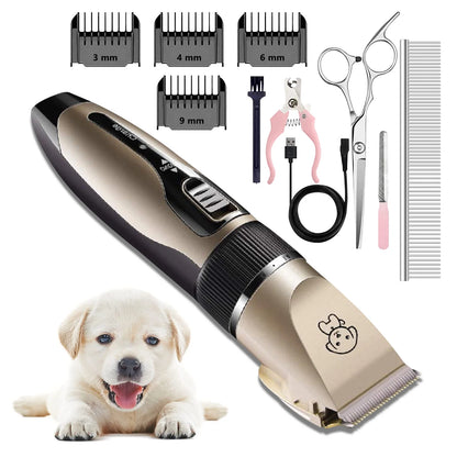 Professional Rechargeable Dog Grooming Clippers - Cordless Low Noise Pet Hair Trimmer Kit with Comb and Scissors for Dogs, Cats, and Other Pets