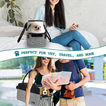 Soft-Sided Airline Approved Dog Purse Carrier for Small Dogs, Ventilated Pet Travel Bag with Pockets, Includes Sherpa Bed, Maximum Weight 12 lbs, Gray