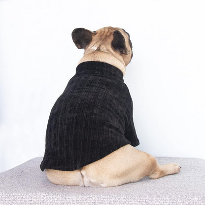 Cozy Corduroy Turtleneck Sweater for English Bulldogs & Boston Terriers - Stylish Black Pullover for Cold Weather - XLarge
