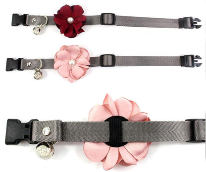 Geranium Flower Bow Tie Collar for Cats and Dogs - Adjustable Handmade Nylon Necklace with Pearl Bell for Chihuahuas and Yorkies (Red, Size XS)