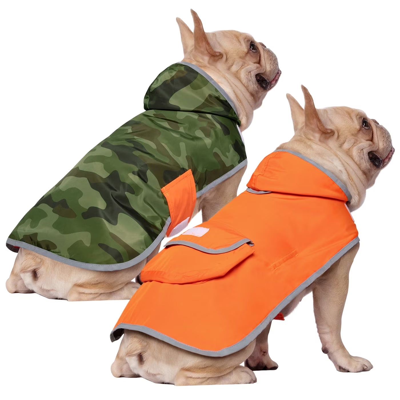Reversible Hooded Dog Raincoat Poncho Jacket for Small to Large Dogs - Camo/Orange, Medium Size