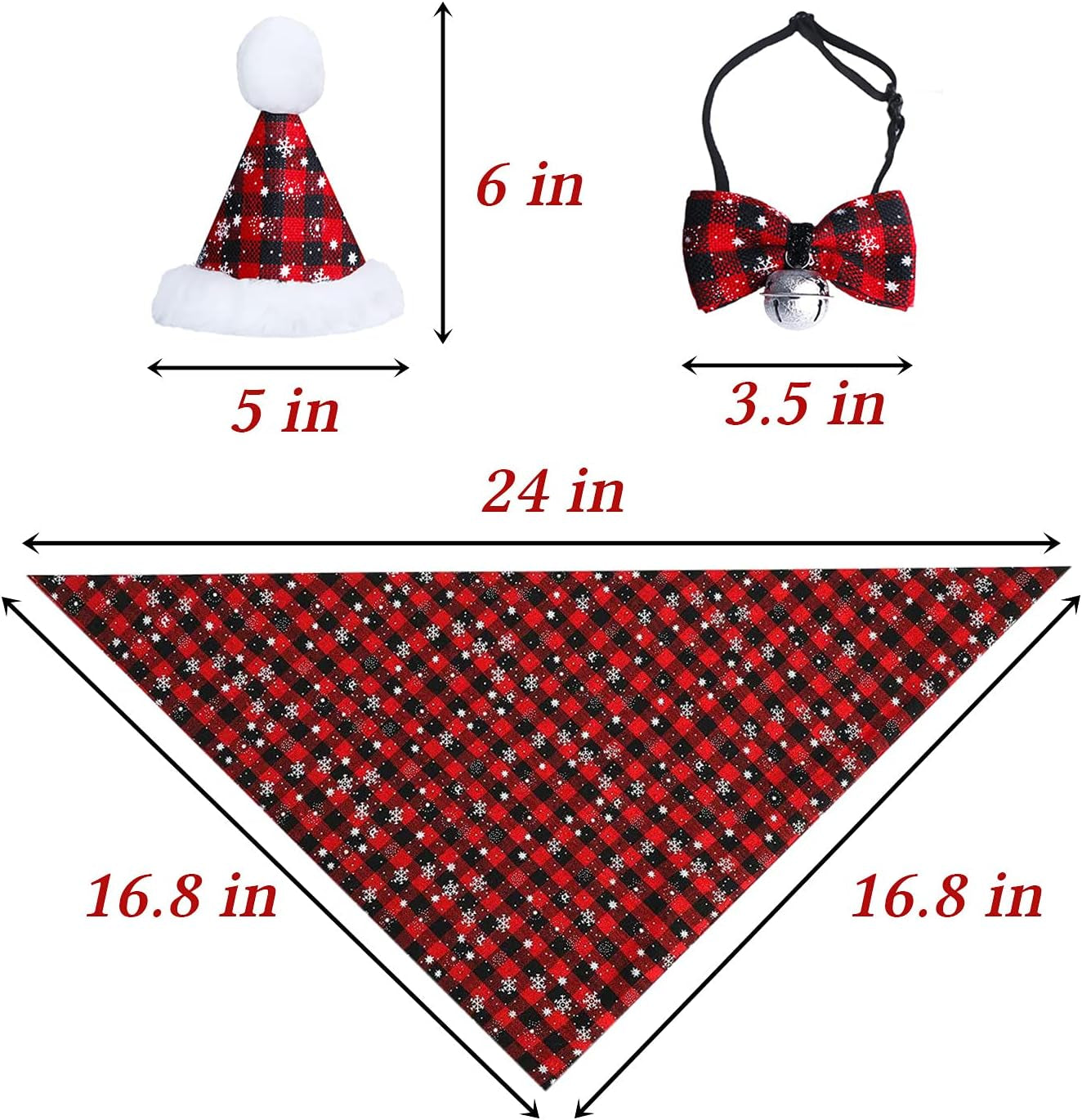 Christmas Snowflake Dog Bandana Costume Set with Plaid Scarf, Bow Tie, and Bell Decoration for Pets