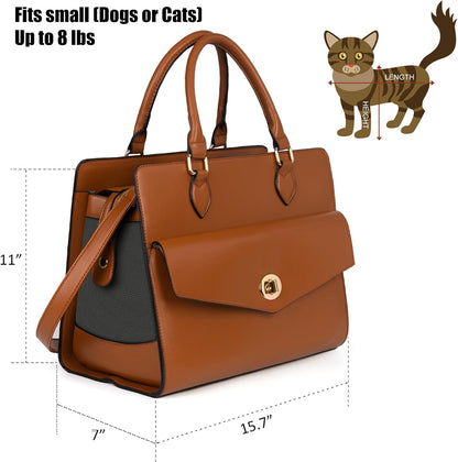 Premium Leather Pet Carrier Purse for Small Dogs and Cats - Airline Approved Soft-Sided Bag
