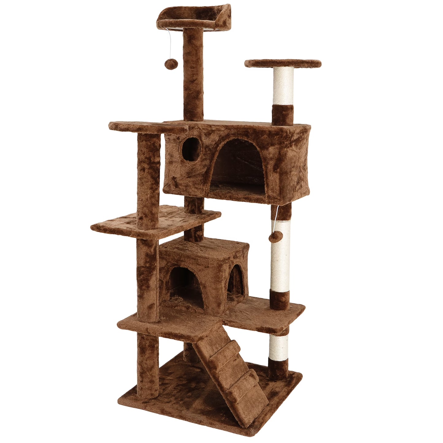 53-Inch Multi-Level Cat Tree Tower with Scratching Posts and Plush Perch - Brown