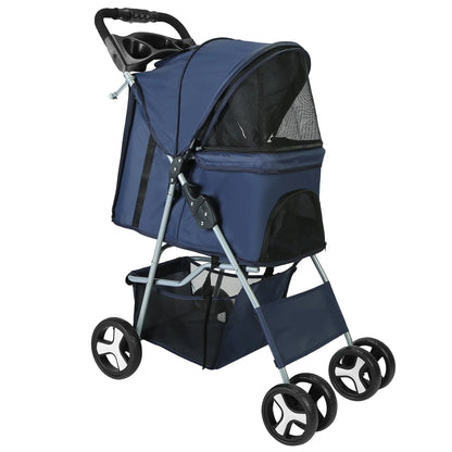 4 Wheels Pet Stroller Foldable Carrier Strolling Cart Travel Jogger Pet