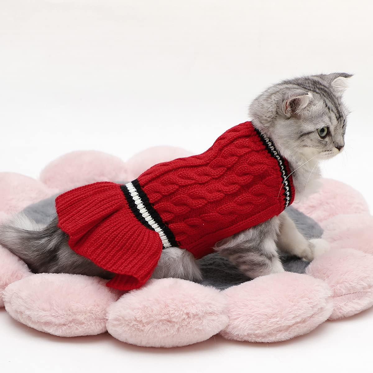 Cozy Red Knitted Winter Sweater Dress for Small Dogs and Cats - Perfect for Chihuahuas and Medium Breeds