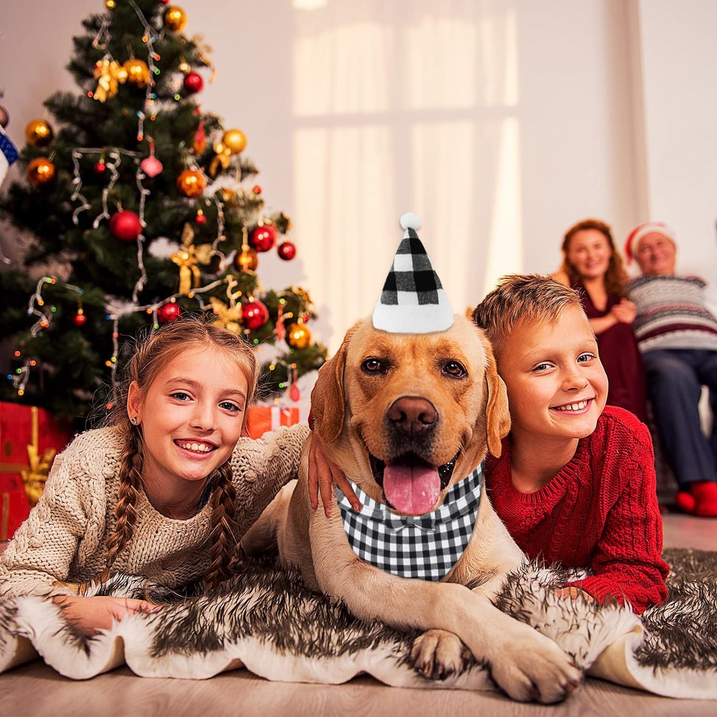 Festive 6-Piece Christmas Pet Costume Set - Adjustable Bandana, Hat, Bow Tie Collar & Triangle Bib for Dogs & Cats, Size L