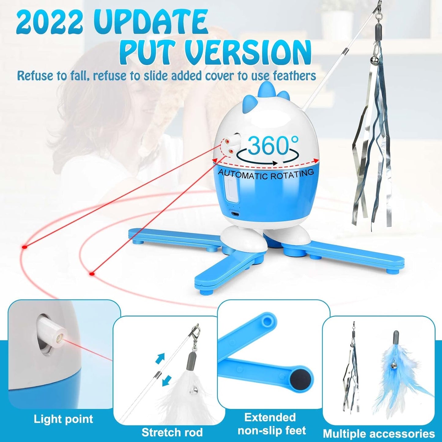 Interactive Cat Toy: 2-in-1 Rechargeable Light and Feather Exercise Toy for Indoor Cats with Adjustable Automatic Features