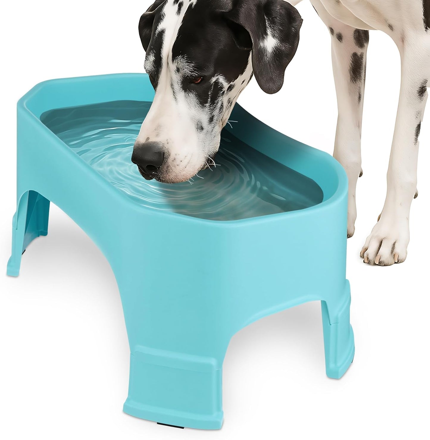 Extra Large Water Bowl for Dogs, Elevated Outdoor Dog Water Bowl (2.25 Gallon XL Capacity), Big Trough Style Food Dish for Indoors or Outside, No Spill Large Dog Bowls, Aquamarine