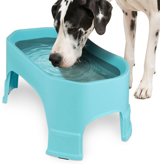 Extra Large Water Bowl for Dogs, Elevated Outdoor Dog Water Bowl (2.25 Gallon XL Capacity), Big Trough Style Food Dish for Indoors or Outside, No Spill Large Dog Bowls, Aquamarine