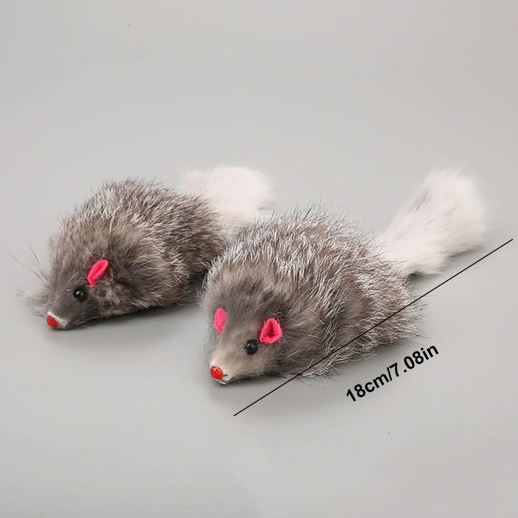 5-Pack Interactive Plush Cat and Kitten Chew Toys - Furry Mice Design