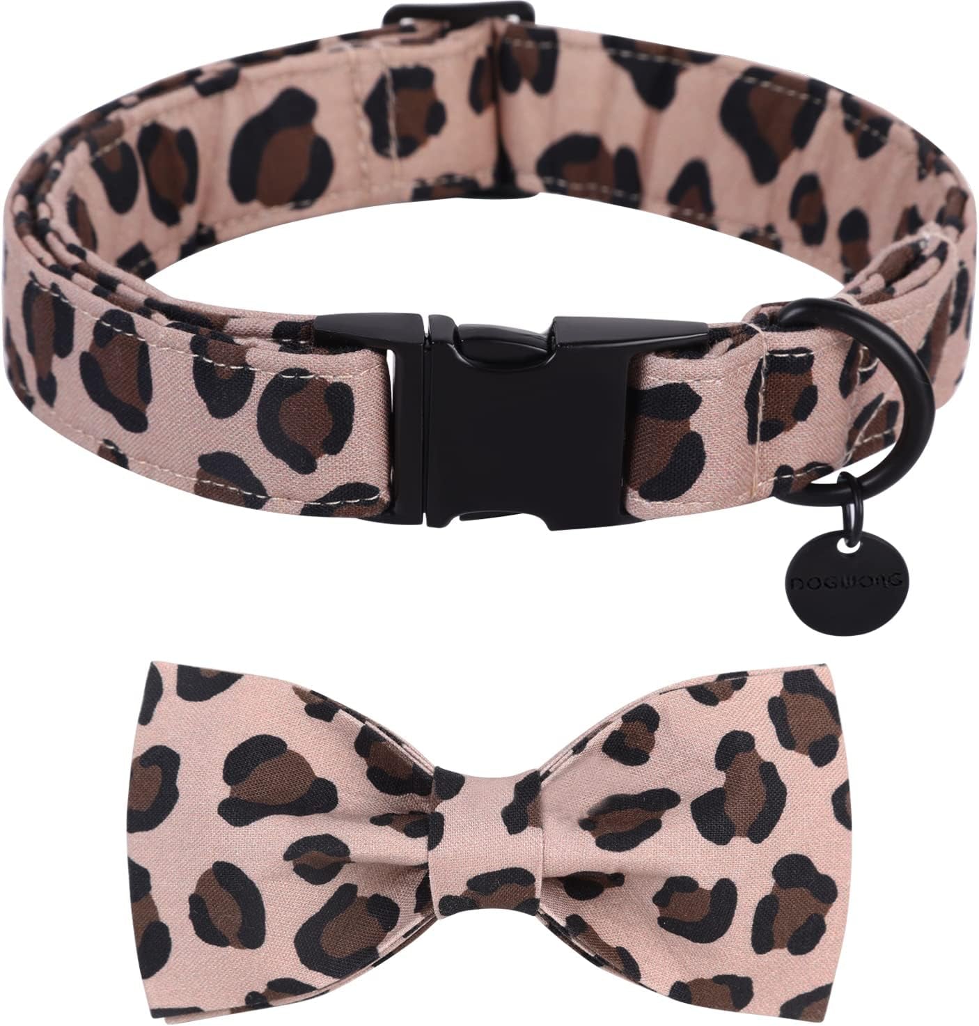 Cotton Dog Collar with Bowtei, Leopard Bowtie Dog Collars, Adjustable Heavy Duty Girl Dog Collar with Bow for Small Puppy Dogs