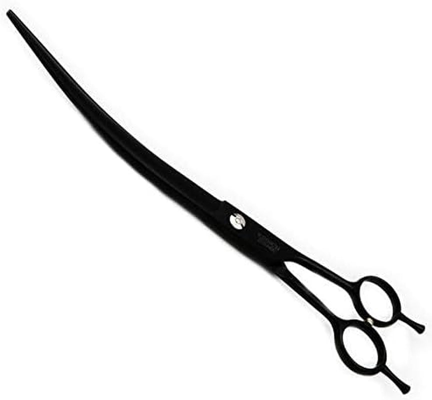 9-Inch Downward Curved Blade Pet Grooming Scissors for Professional Left-Handed and Right-Handed Groomers with Carrying Bag (Black)