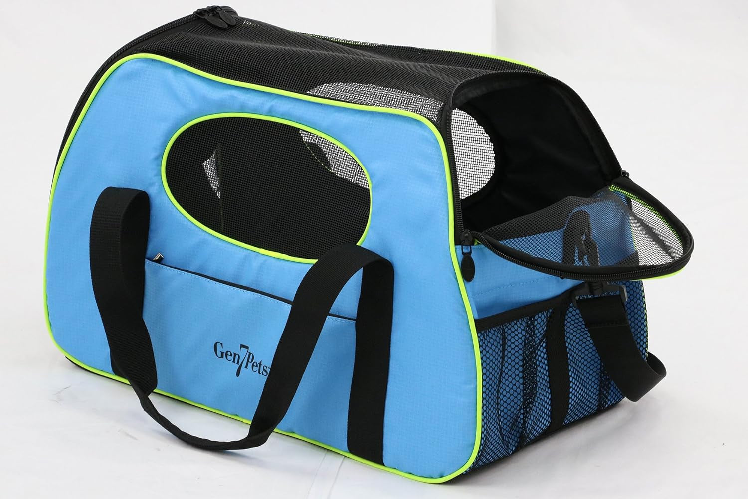 Carry Me Pet Carrier for Dogs and Cats - Convenient Portability, Water Bottle Compartment, Zippered Storage Pocket, Airline Compliant, Trailblazer Blue