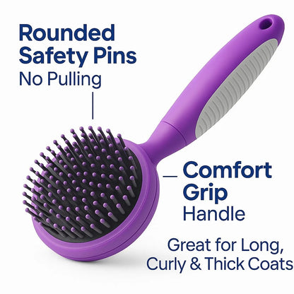Poodle Pet Round Soft Bristle Grooming Brush for Dogs and Cats - Purple