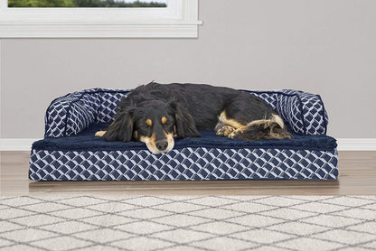 Orthopedic Dog Bed with Removable Bolsters and Washable Cover for Medium and Small Dogs up to 35 lbs - Plush Woven Couch Sofa in Diamond Blue, Medium Size