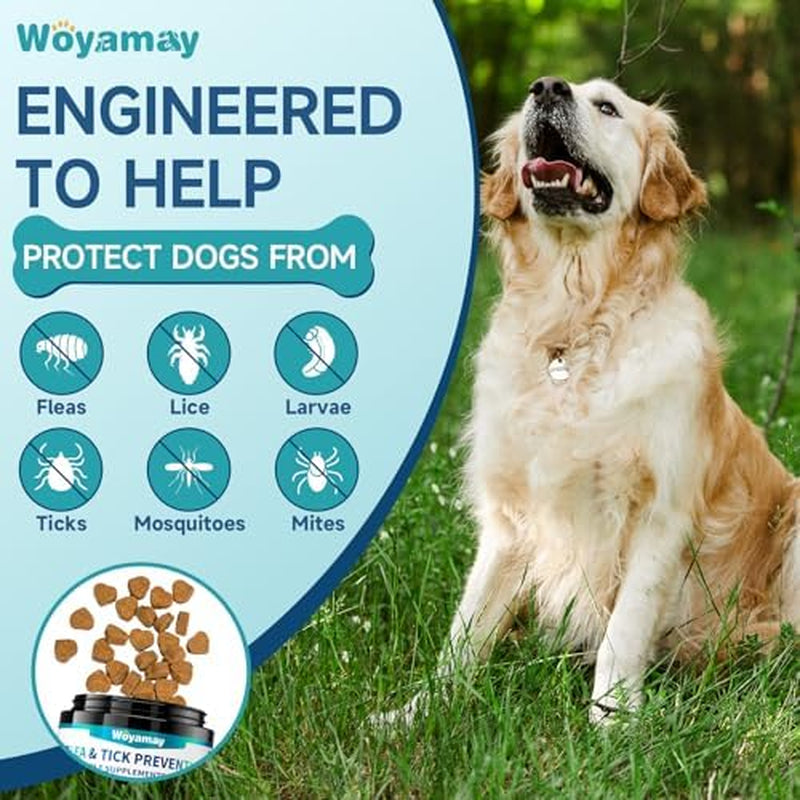 Flea and Tick Prevention Chewables for Dogs - 200 Soft Treats, Natural Oral Supplement for All Breeds and Sizes