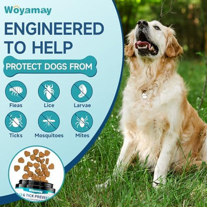 Flea and Tick Prevention Chewables for Dogs - 200 Soft Treats, Natural Oral Supplement for All Breeds and Sizes