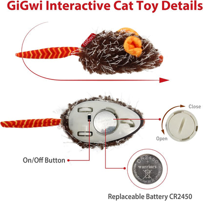 Interactive Indoor Cat Toys with Realistic Squeaky Sounds and Automatic Movement for Self-Play and Exercise (Orange Ear)