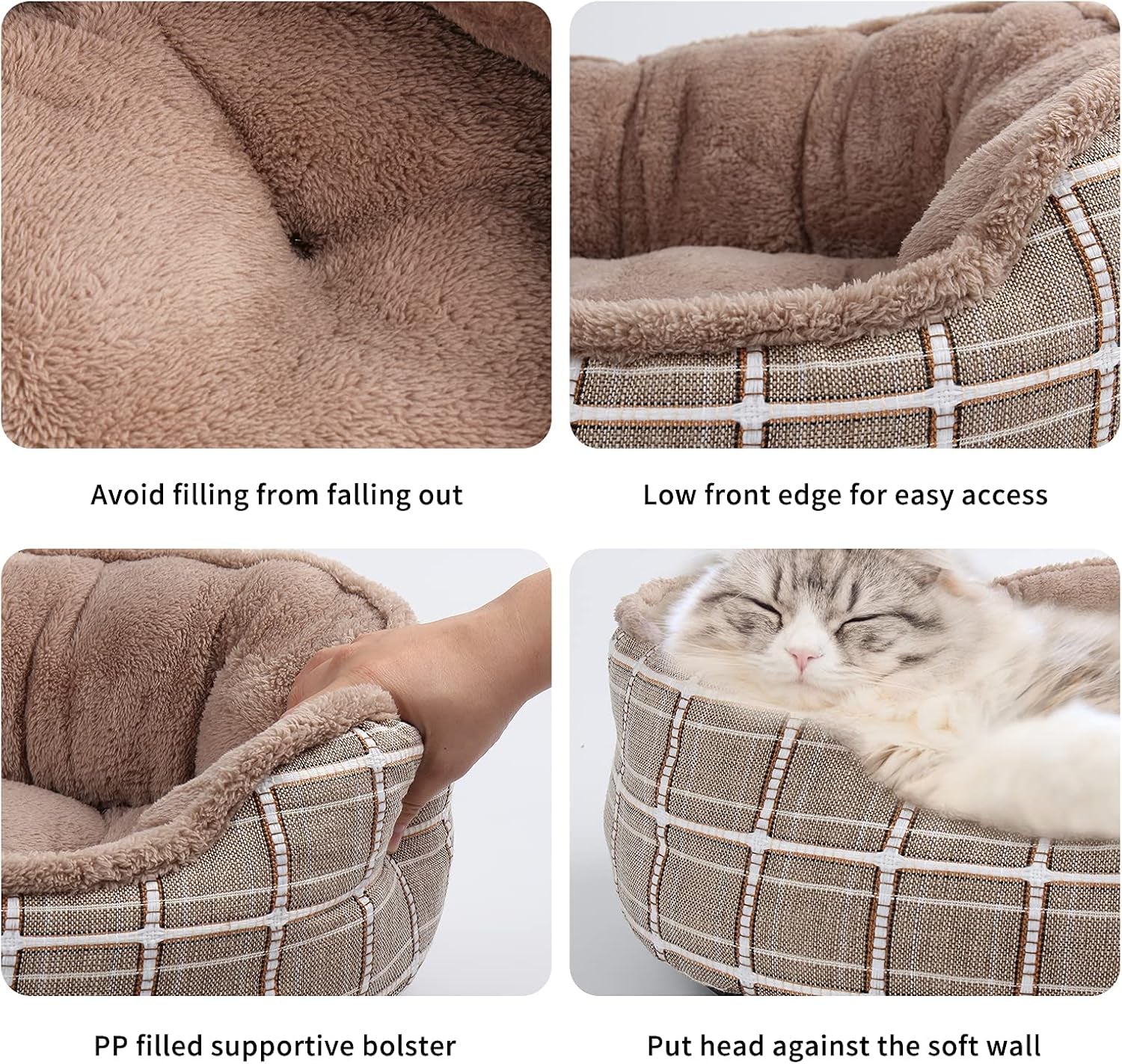 Cozy Medium Dog Bed - Washable 24-Inch Rectangle Pet Cuddle Bed for Cats & Puppies with Anti-Slip Bottom & Removable Cover