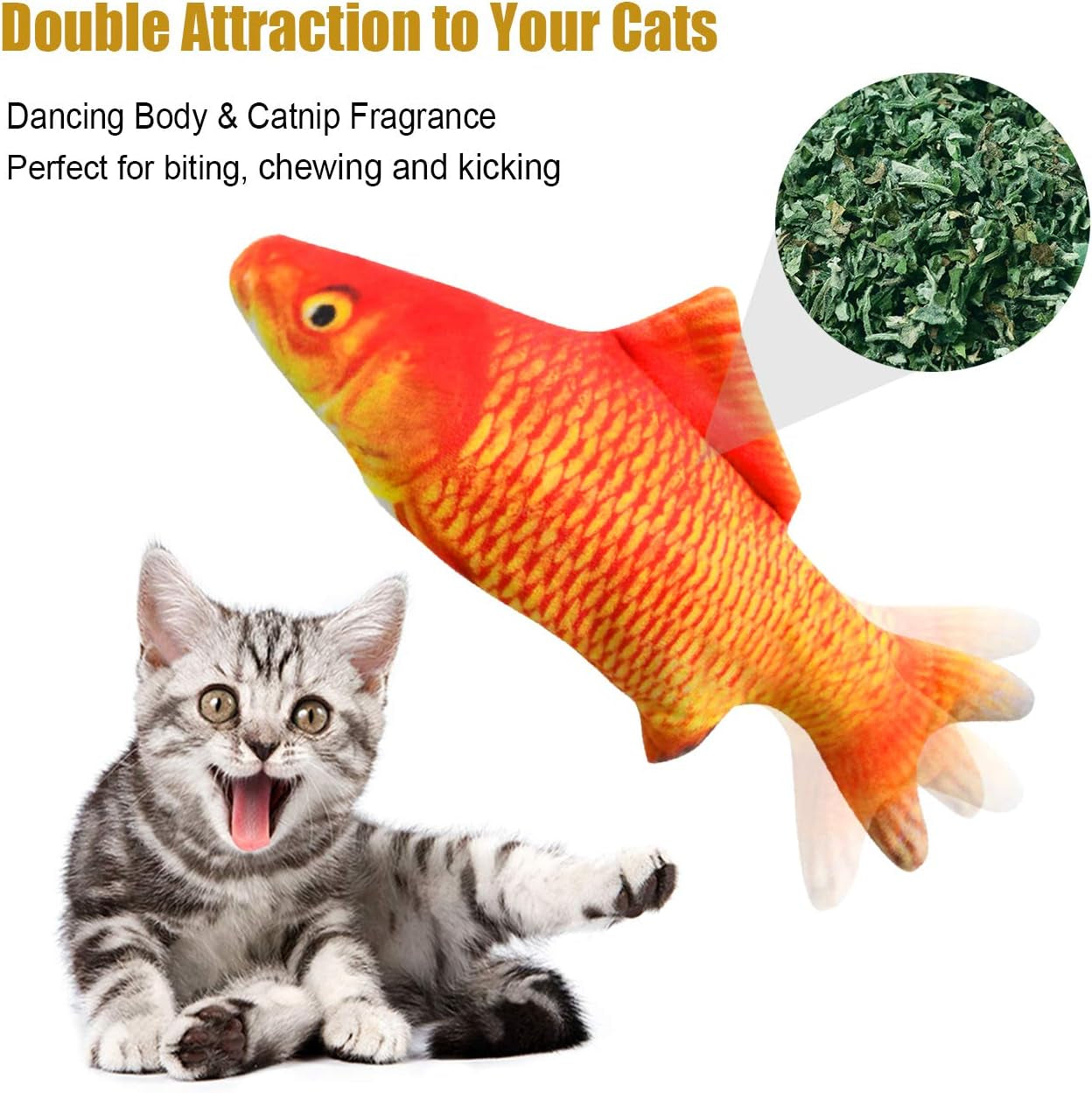 Electric Interactive Plush Fish Cat Toy with Catnip - Realistic Wagging Simulation for Cats and Kittens (Carp)