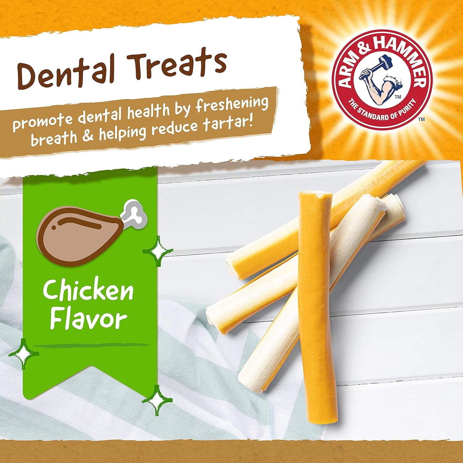 Faux-Hide Chicken Flavor Dental Treat Rolls for Dogs, 7 Pieces | 5 Oz Rawhide-Free Chews with Baking Soda Enhanced Formula for Fresh Breath