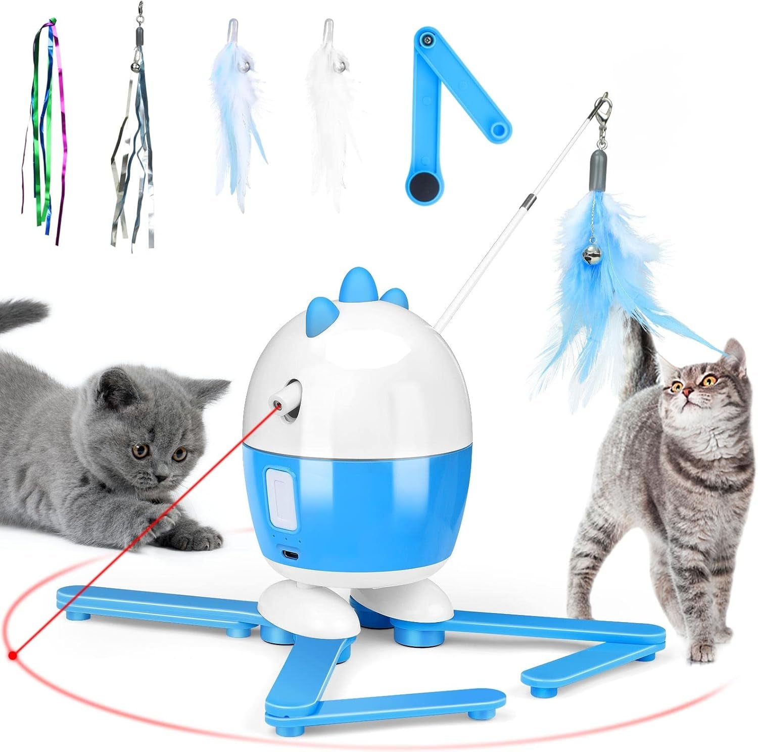 Interactive Cat Toy: 2-in-1 Rechargeable Light and Feather Exercise Toy for Indoor Cats with Adjustable Automatic Features