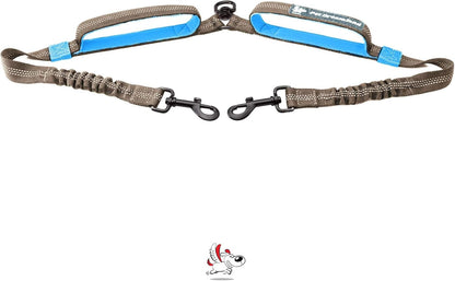 Premium Dual Dog Leash Coupler for Large Dogs with Tangle-Free Swivel - Ensuring Smooth Walks (Grey & Blue)
