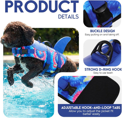 Dog Life Jacket - Pet Safety Vest for Swimming & Boating, Shark Life Jacket with Floatation, Dog Lifesavers Swimsuits for Small Medium Large Dogs (Blue Bandhnu, XL)