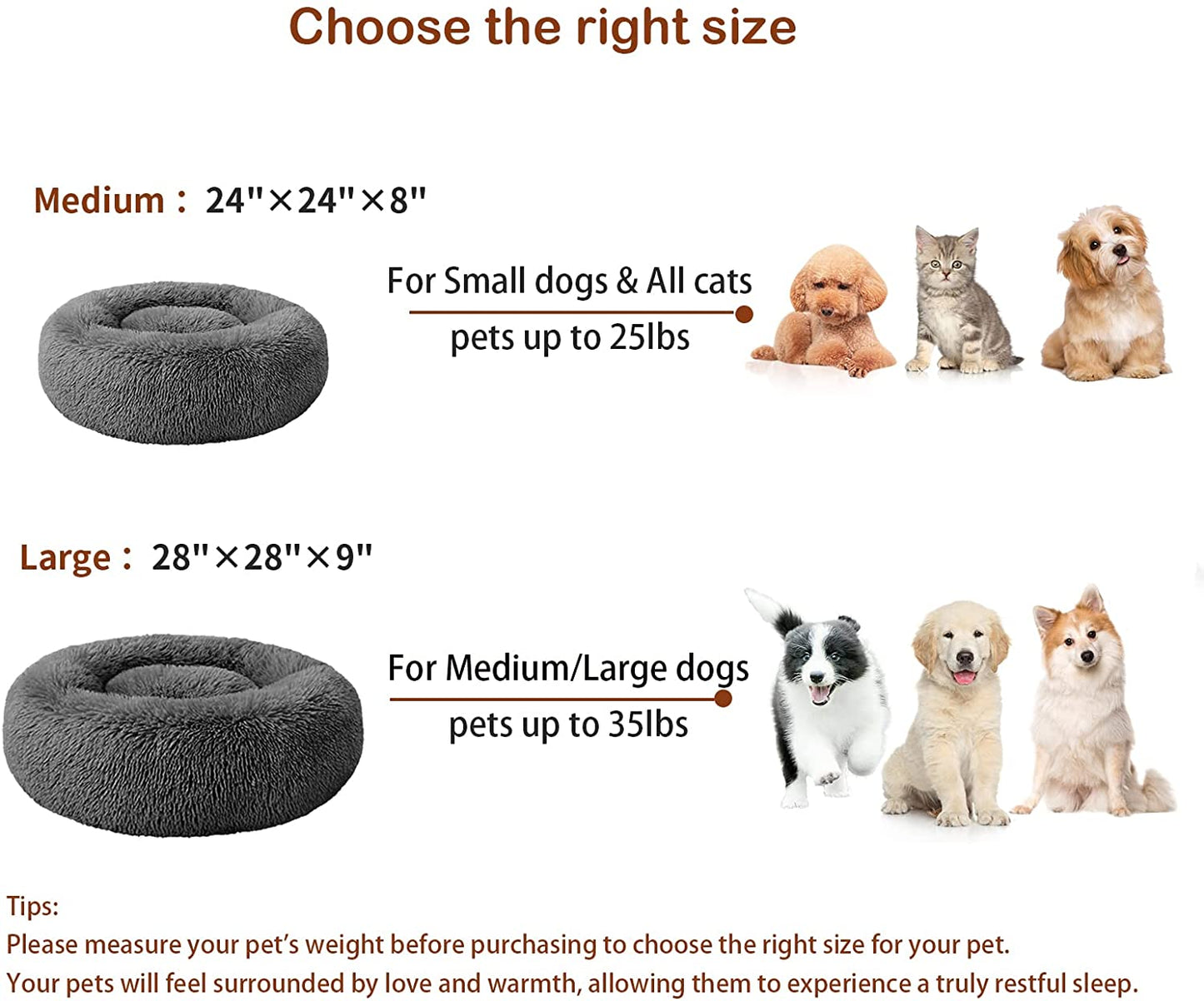 Medium Dog Bed - Anti-Slip, Fluffy, and Washable Pet Bed for Medium Dogs and Cats - Durable and Anti-Anxiety Design in Grey