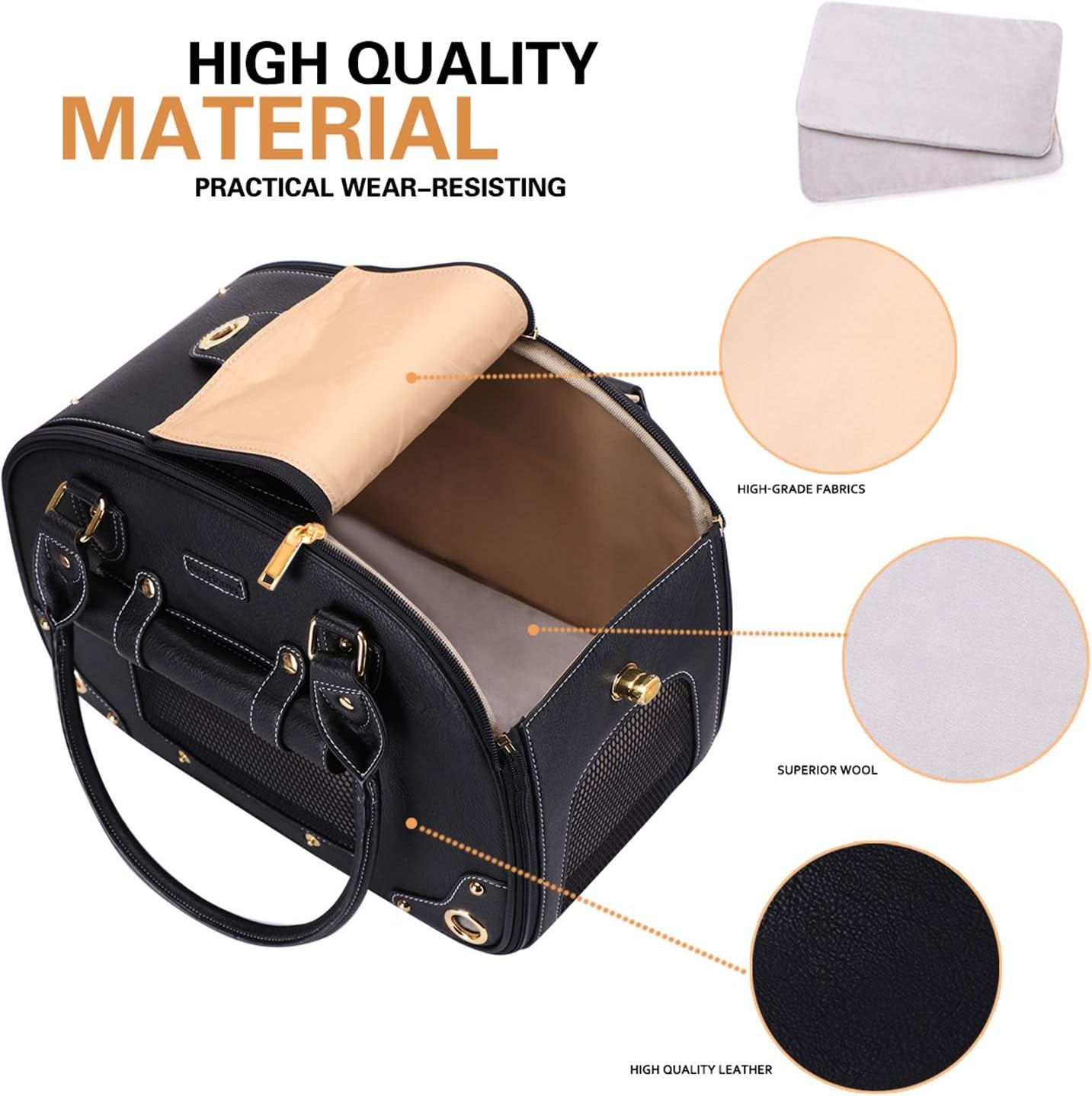 Premium PU Leather Dog Carrier Purse - Foldable Waterproof Pet Travel Bag for Cats and Small Dogs, Ideal for Home and Outdoor Use, Black