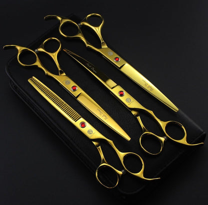 Professional 7-Inch Pet Grooming Scissors Set - 4-Piece Kit with Straight, Curved, and Thinning Blades Made from Premium Japanese Steel, Includes Case