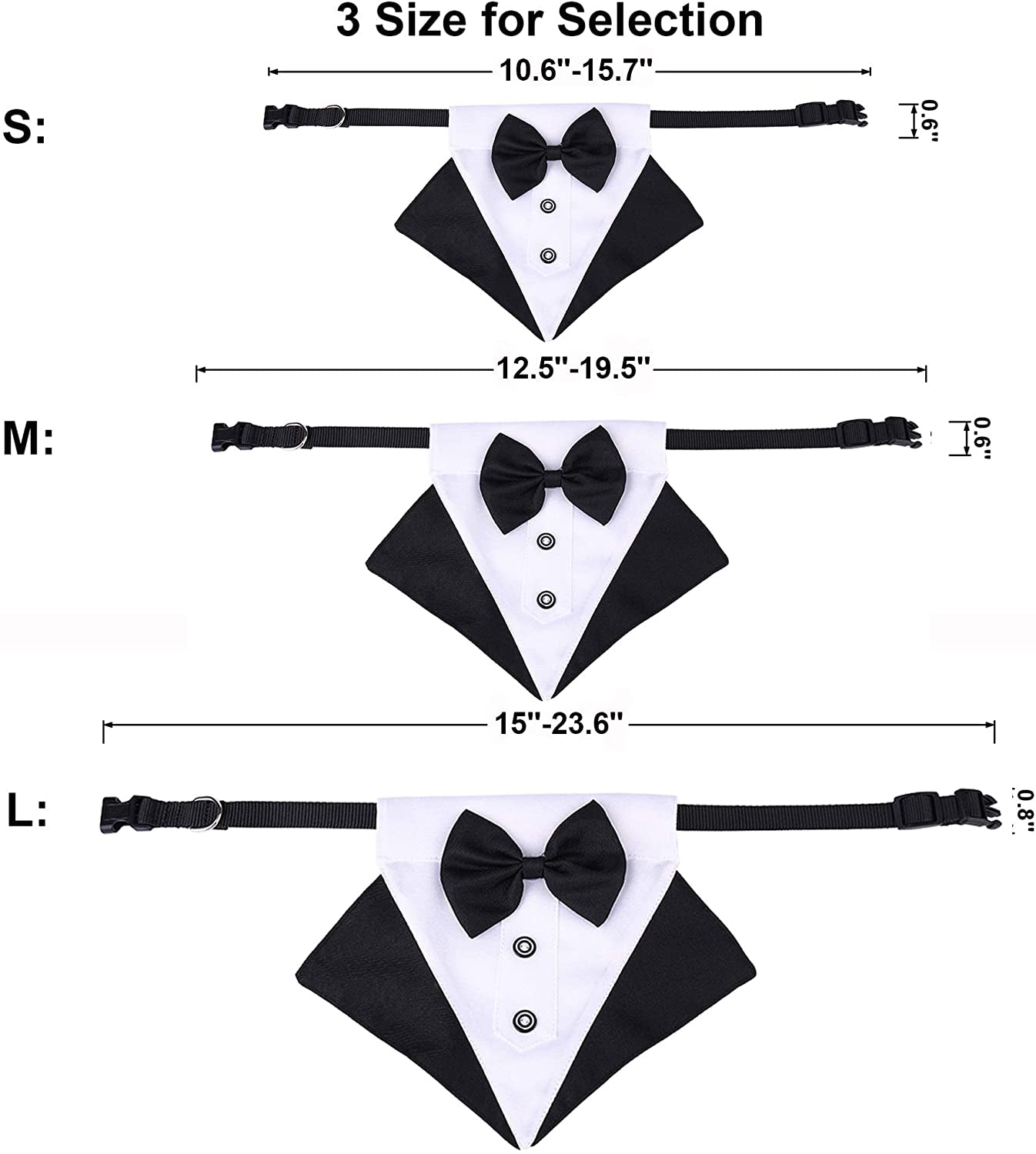 Formal Dog Tuxedo Wedding Bandana Collar with Adjustable Bow Tie for Large Dogs