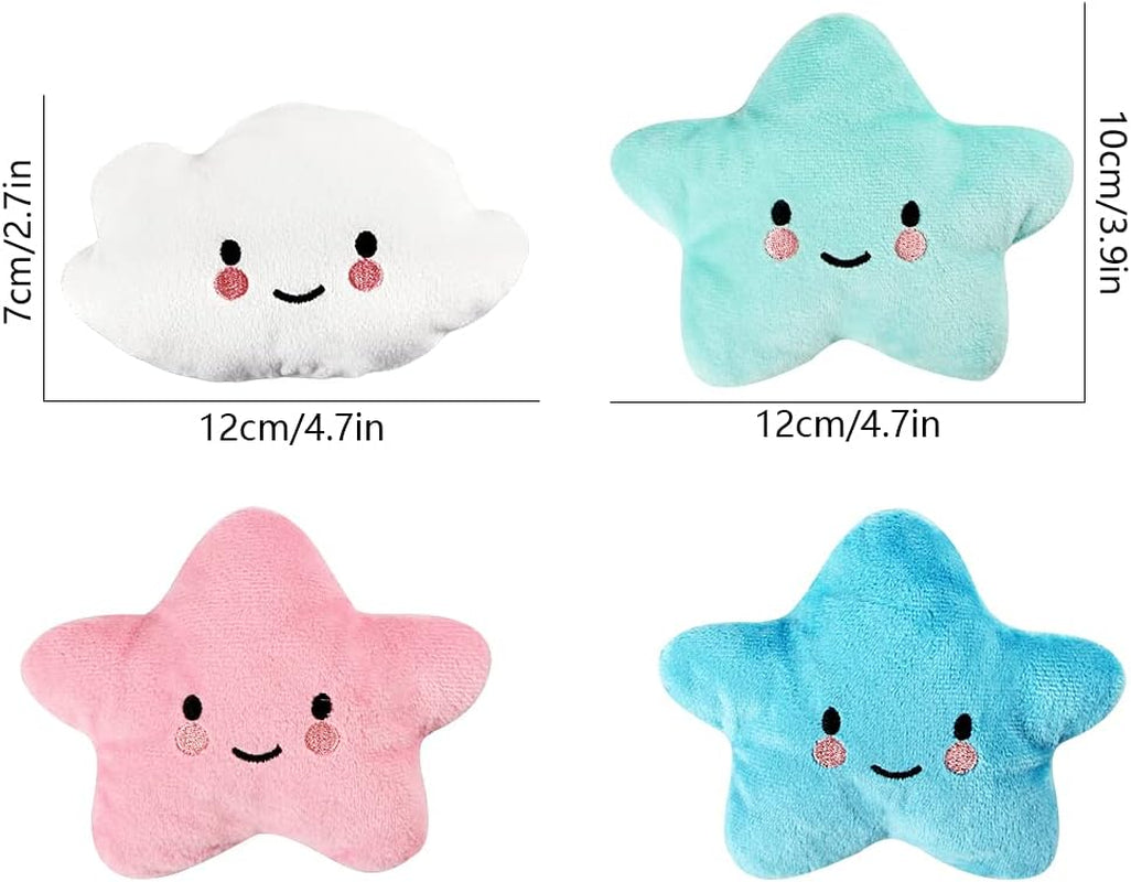 Plush Squeaky Dog Toy Set, 4-Pack - Adorable Star and Cloud Designs for Small to Medium Dogs and Puppies, Dark Color
