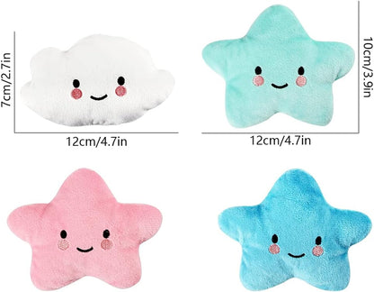 Plush Squeaky Dog Toy Set, 4-Pack - Adorable Star and Cloud Designs for Small to Medium Dogs and Puppies, Dark Color