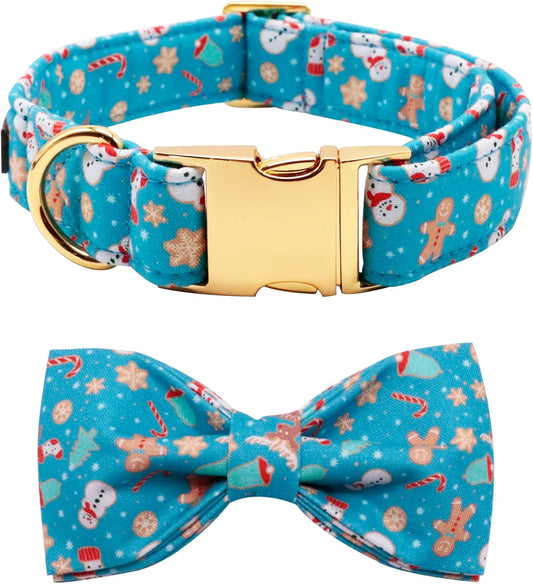 Christmas Dog Collar with Bowtie Durable Adjustable Handmade Comfortable Bow Tie Dog Collar Cat Collar with Metal Buckle for XS Dogs Cats,Party,Festival,Holiday Style,Neck 8-12In