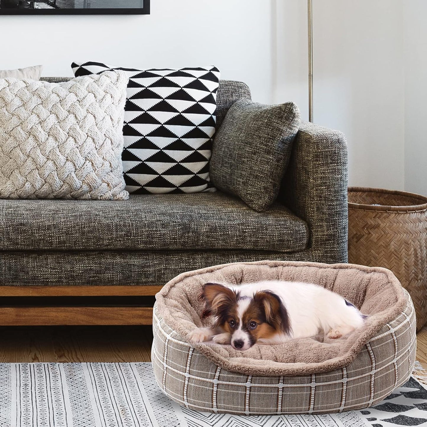 Cozy Medium Dog Bed - Washable 24-Inch Rectangle Pet Cuddle Bed for Cats & Puppies with Anti-Slip Bottom & Removable Cover