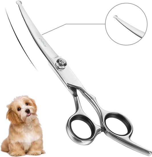 Professional Curved Dog Grooming Scissors with Rounded Tips, 4CR Stainless Steel Pet Shears for Cats, Home Grooming Tools