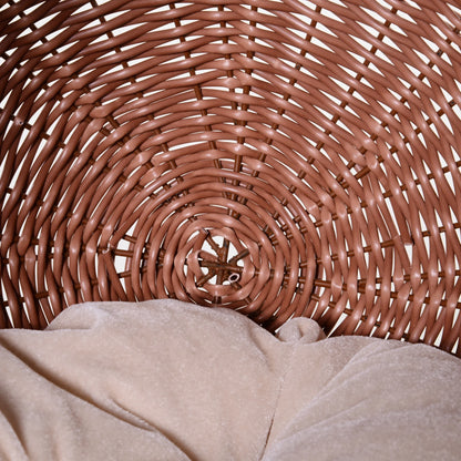 27-Inch Rattan Wicker Elevated Pet Bed with Hooded Cushion for Cats