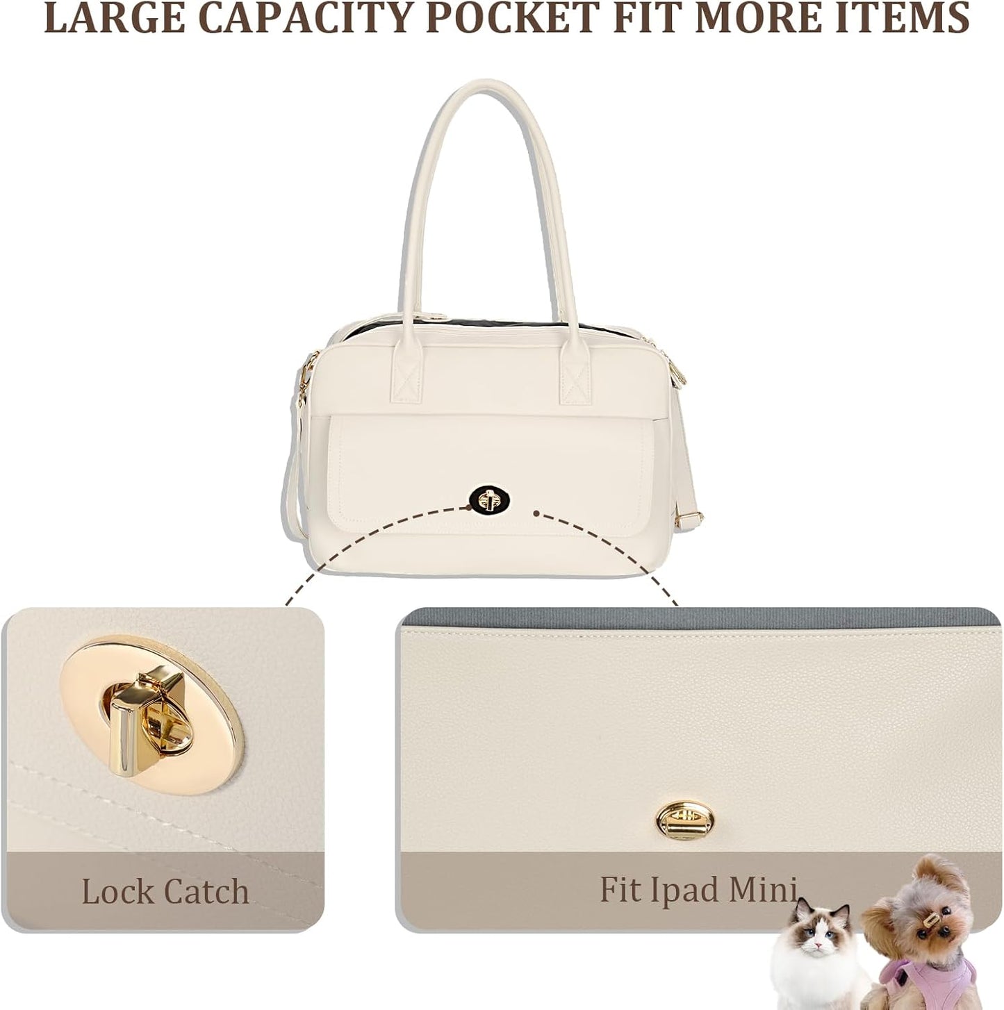 Stylish Soft-Sided Pet Carrier Handbag for Small Dogs and Cats, TSA Airline Approved