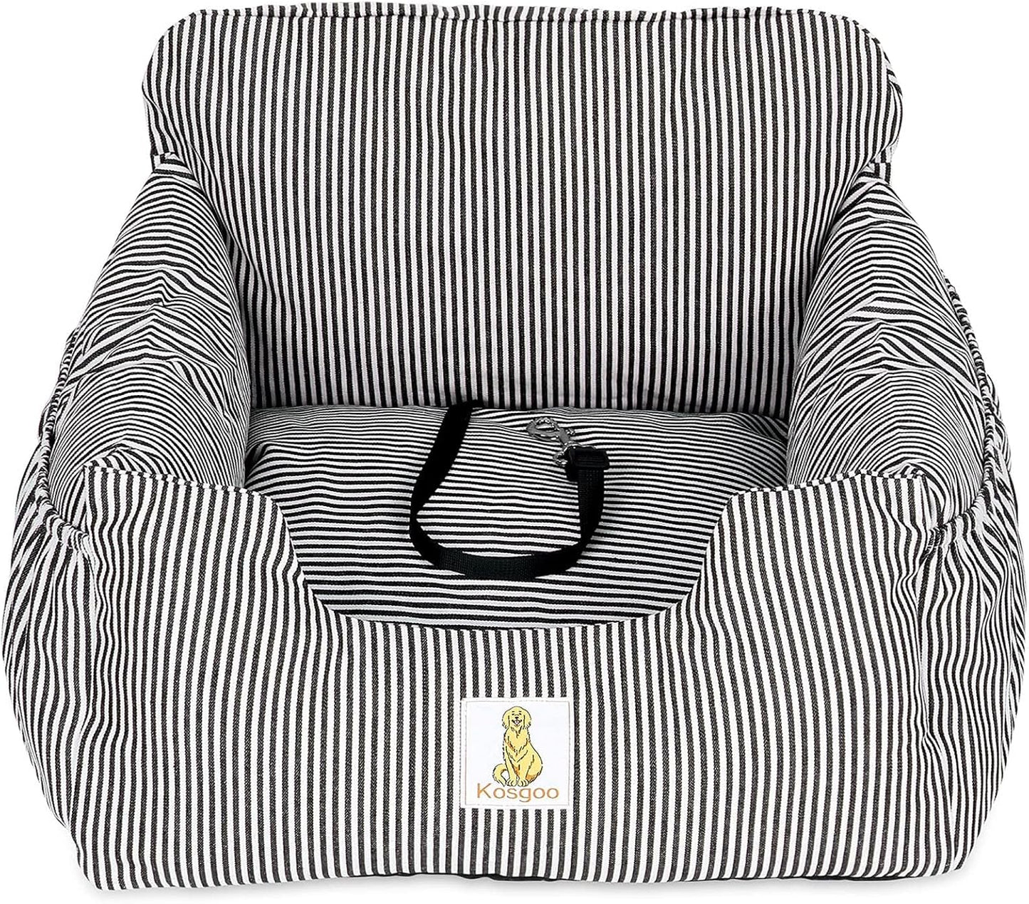 Premium Dog Car Seat for Small Breeds - Detachable and Washable Booster Seat with Storage Pockets and Safety Leash, Non-Slip Base for Car and Home Use (Black)