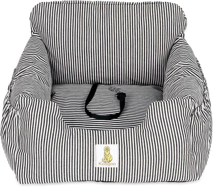 Premium Dog Car Seat for Small Breeds - Detachable and Washable Booster Seat with Storage Pockets and Safety Leash, Non-Slip Base for Car and Home Use (Black)