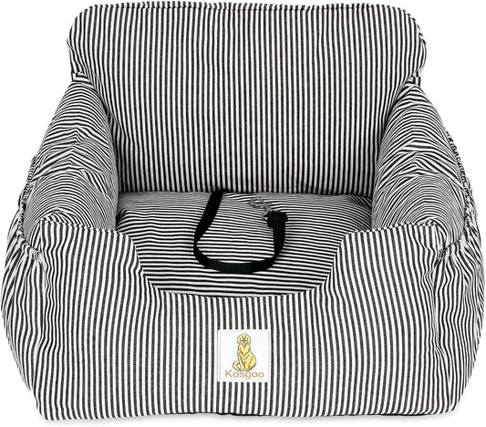 Premium Dog Car Seat for Small Breeds - Detachable and Washable Booster Seat with Storage Pockets and Safety Leash, Non-Slip Base for Car and Home Use (Black)