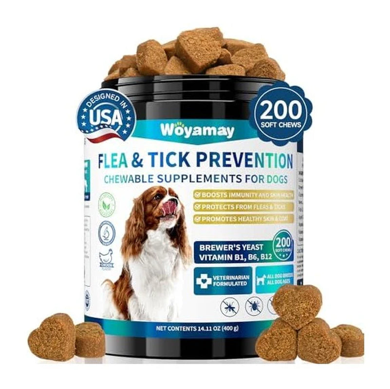 Flea and Tick Prevention Chewables for Dogs - 200 Soft Treats, Natural Oral Supplement for All Breeds and Sizes